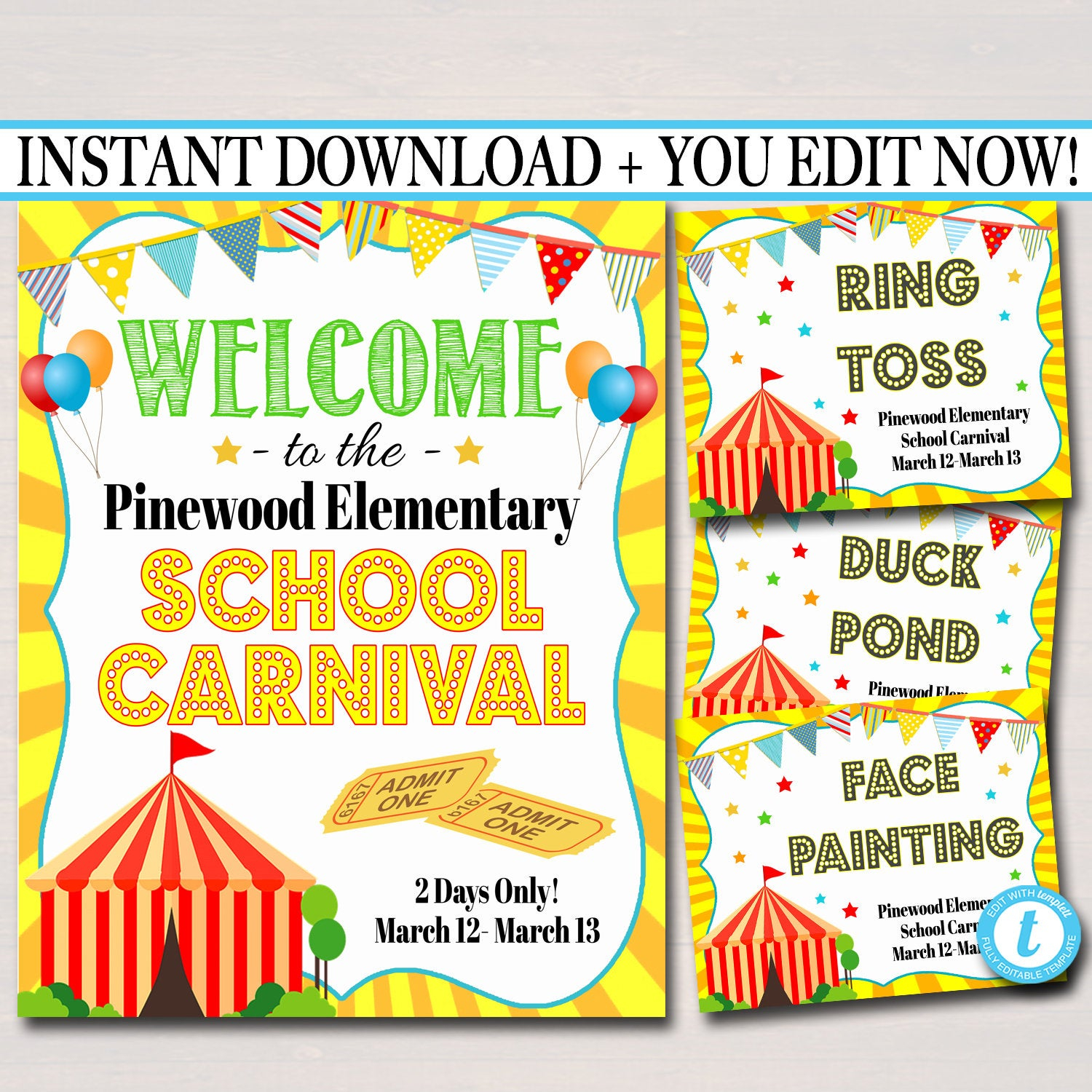EDITABLE School Festival Signs/Poster Printables, Circus Party Signs,  Community Carnival Stations, School Pto Pta Church Carnival Game Signs With Regard To Carnival Themed Flyer Template