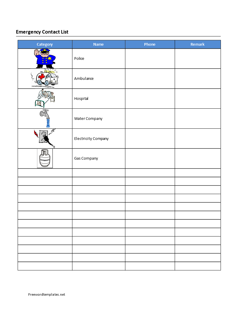 Emergency Contact List Template  Templates At  Regarding Emergency Checklist Template