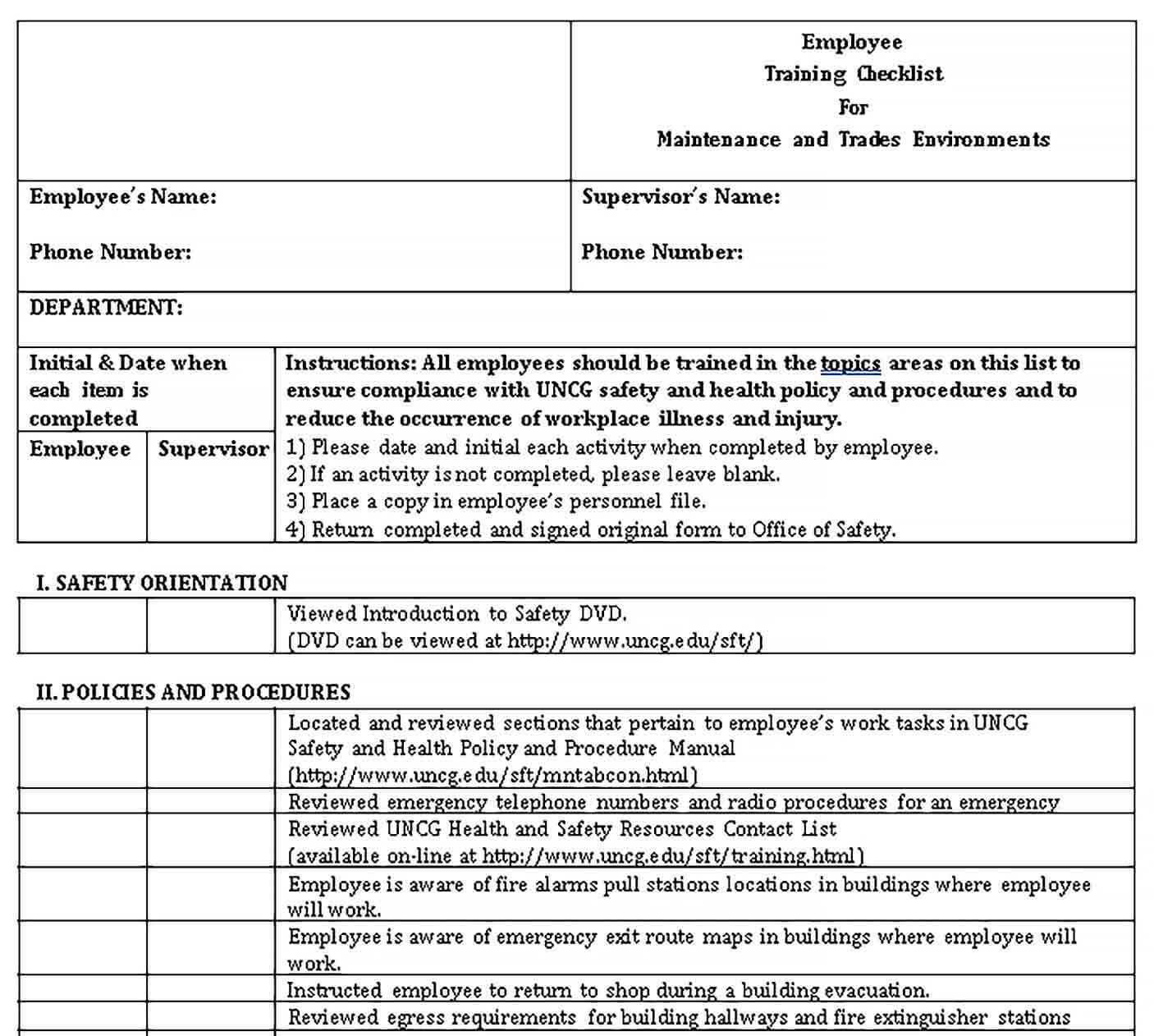 Employee Checklist Template  With Safety Training Checklist Template Inside Safety Training Checklist Template