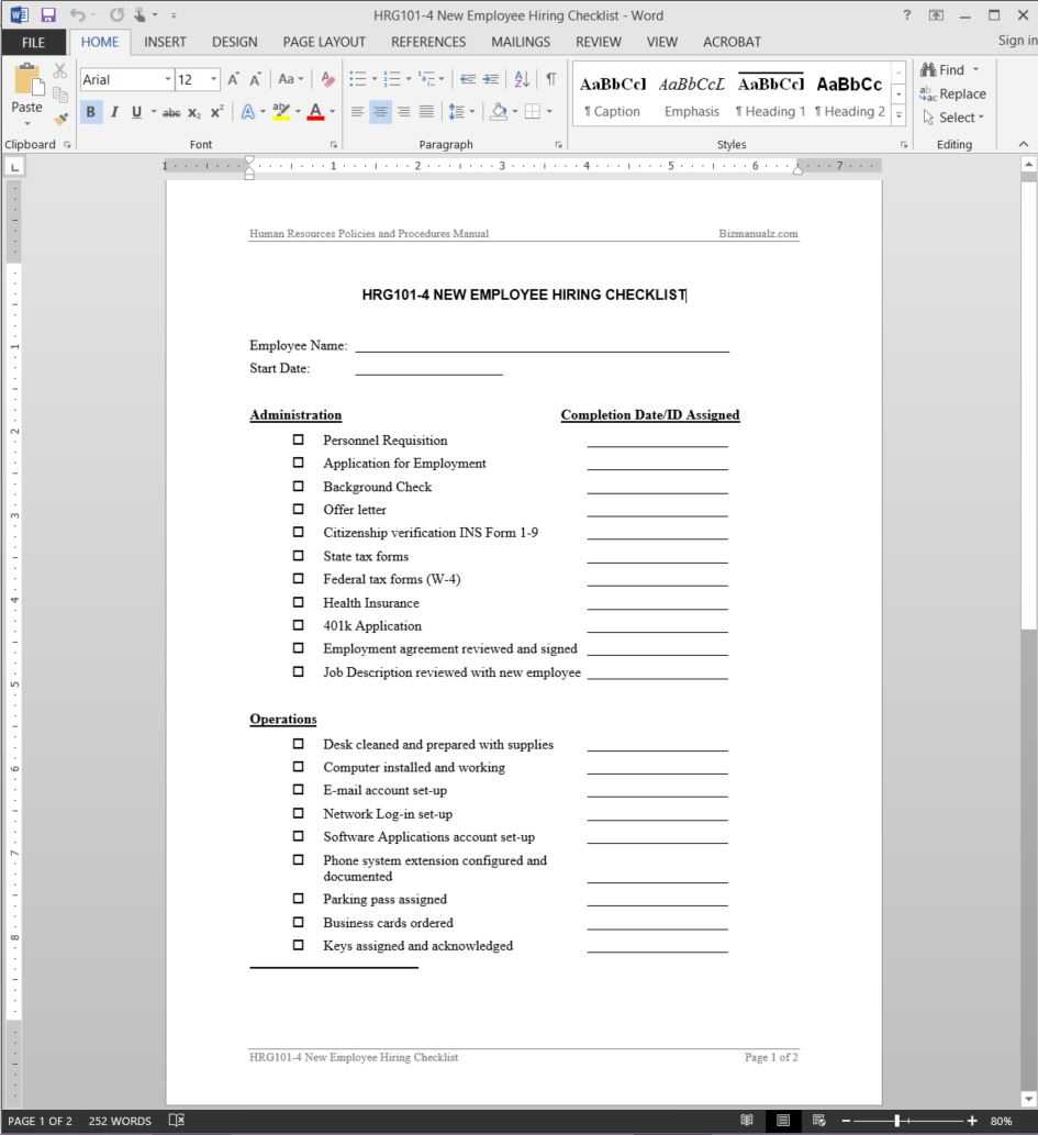 Employee Hiring Checklist Template  HRG10-10 For Employee Handbook Checklist Template Pertaining To Employee Handbook Checklist Template