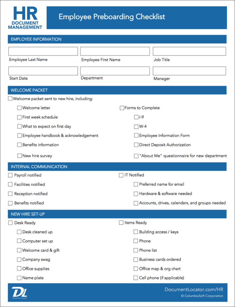 Employee Preboarding Checklist HR Form Templates Throughout Pre ...