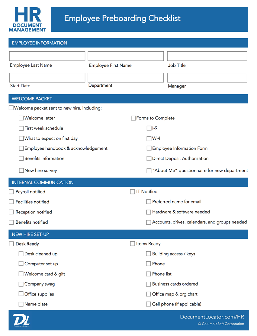 Employee Preboarding Checklist  HR Form Templates Throughout Pre Employment Checklist Template Pertaining To Pre Employment Checklist Template