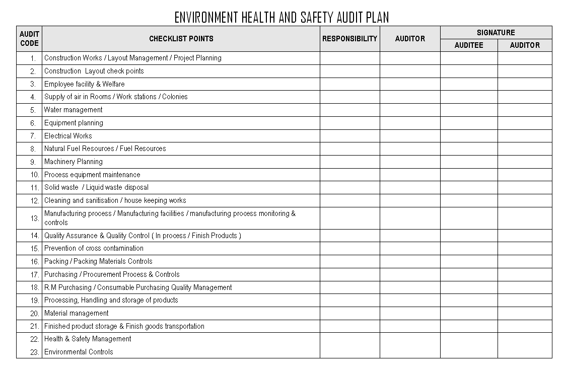 Environment Health And Safety Audit Plan – With Regard To Environmental Audit Checklist Template