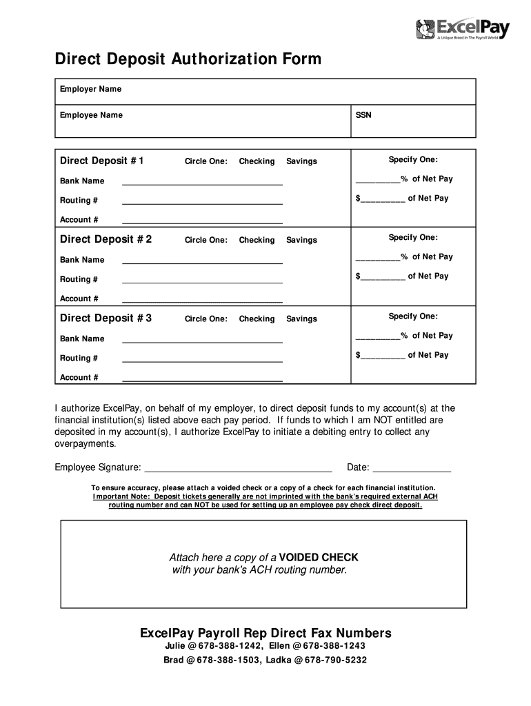 ExcelPay Direct Deposit Authorization Form – Fill And Sign  Intended For Direct Deposit Authorization Form Template