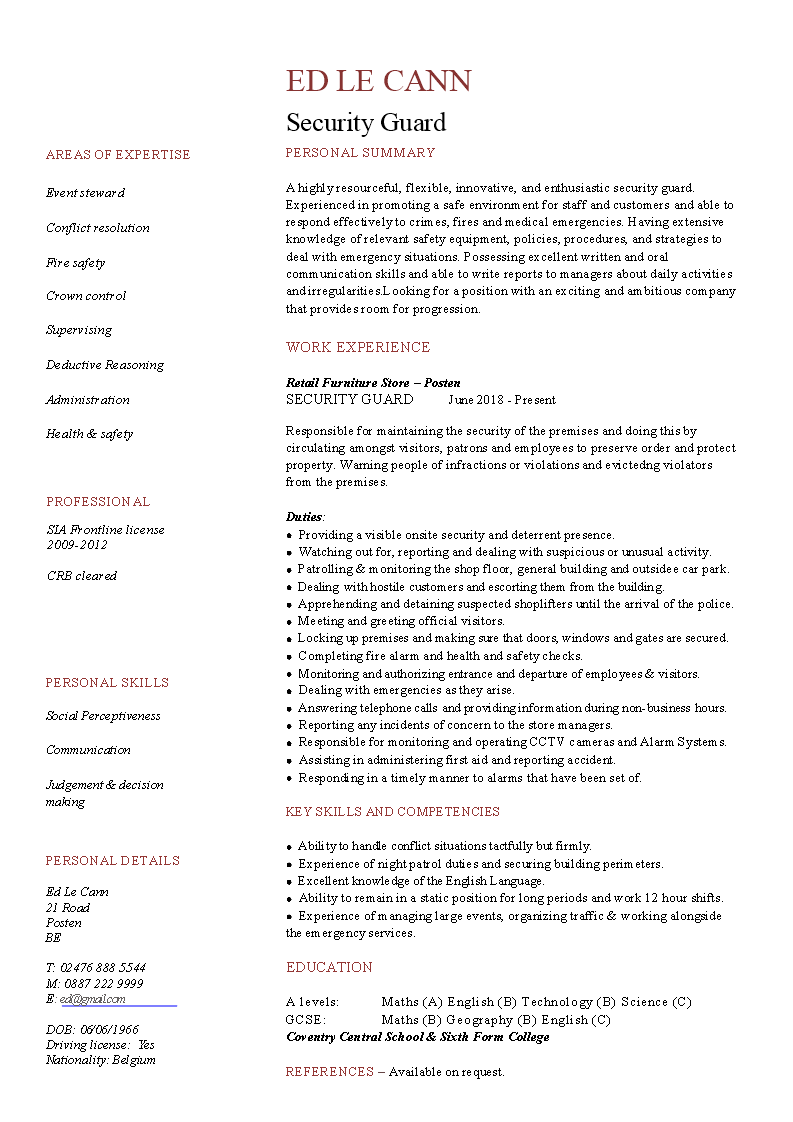 Security Officer Job Description Template