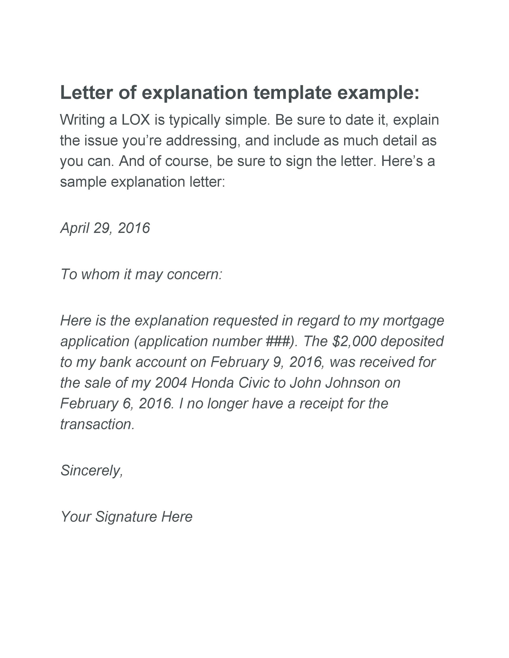 Explanation Letter - Letter Intended For Letter Of Explanation For Deposit Template Inside Letter Of Explanation For Deposit Template