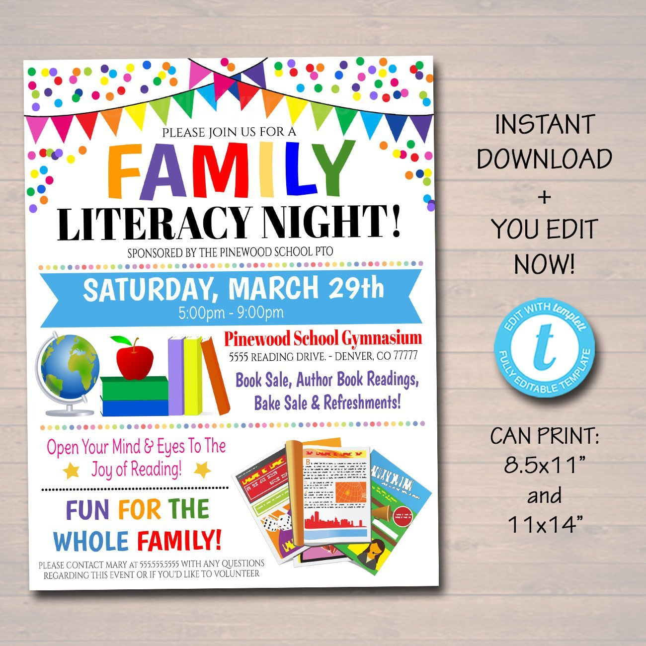 Family Literacy Night Event Flyer - Editable Template For Math Night Flyer Template Inside Math Night Flyer Template