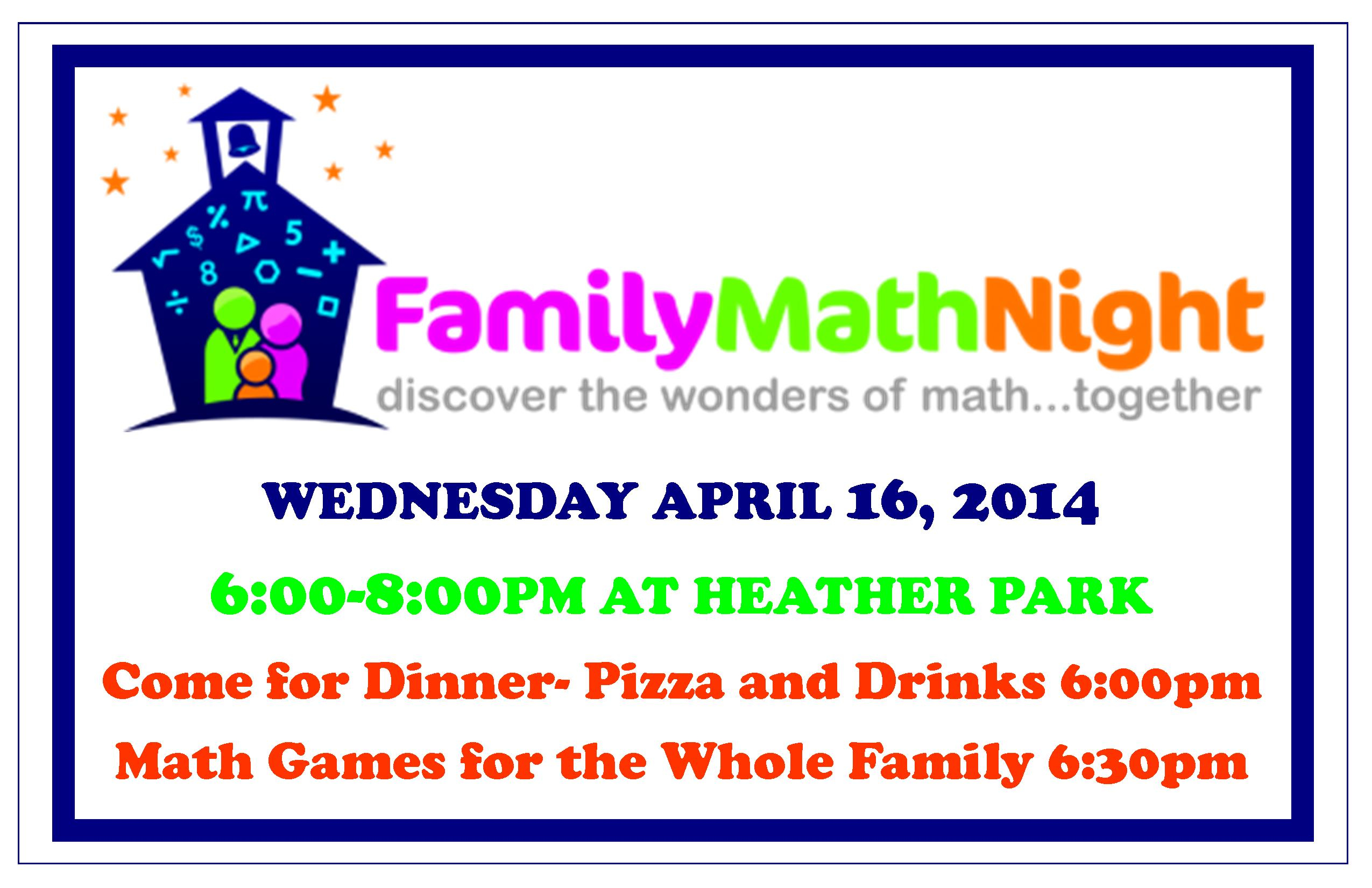Family Math Night at Heather Park School- Wednesday April 10th  Pertaining To Math Night Flyer Template Pertaining To Math Night Flyer Template