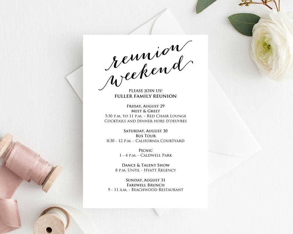 Family Reunion Invitations, Reunion Invite, Family Reunion Save the Dates,  Weekend Itinerary, Weekend Itinerary Template,Invitation Template Regarding Family Reunion Itinerary Template Regarding Family Reunion Itinerary Template