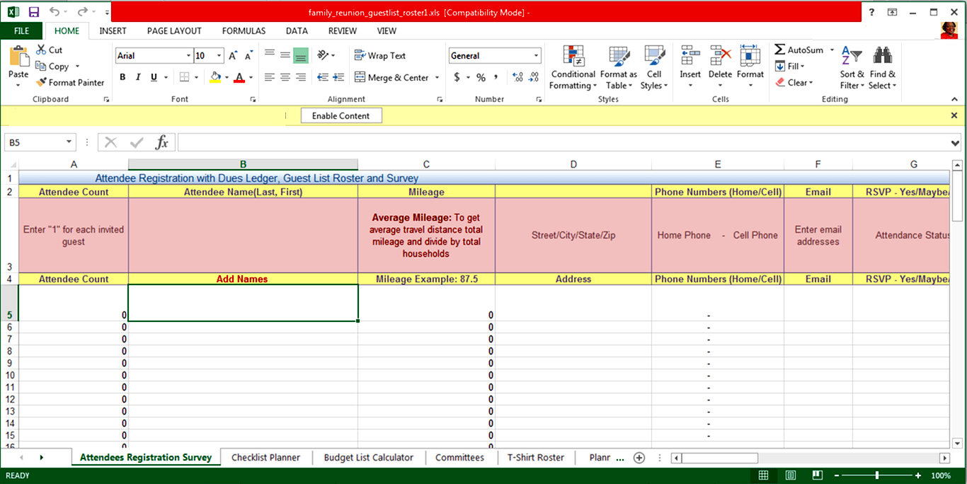 Family Reunion Planner Spreadsheet Workbook Within Family Reunion Itinerary Template Intended For Family Reunion Itinerary Template