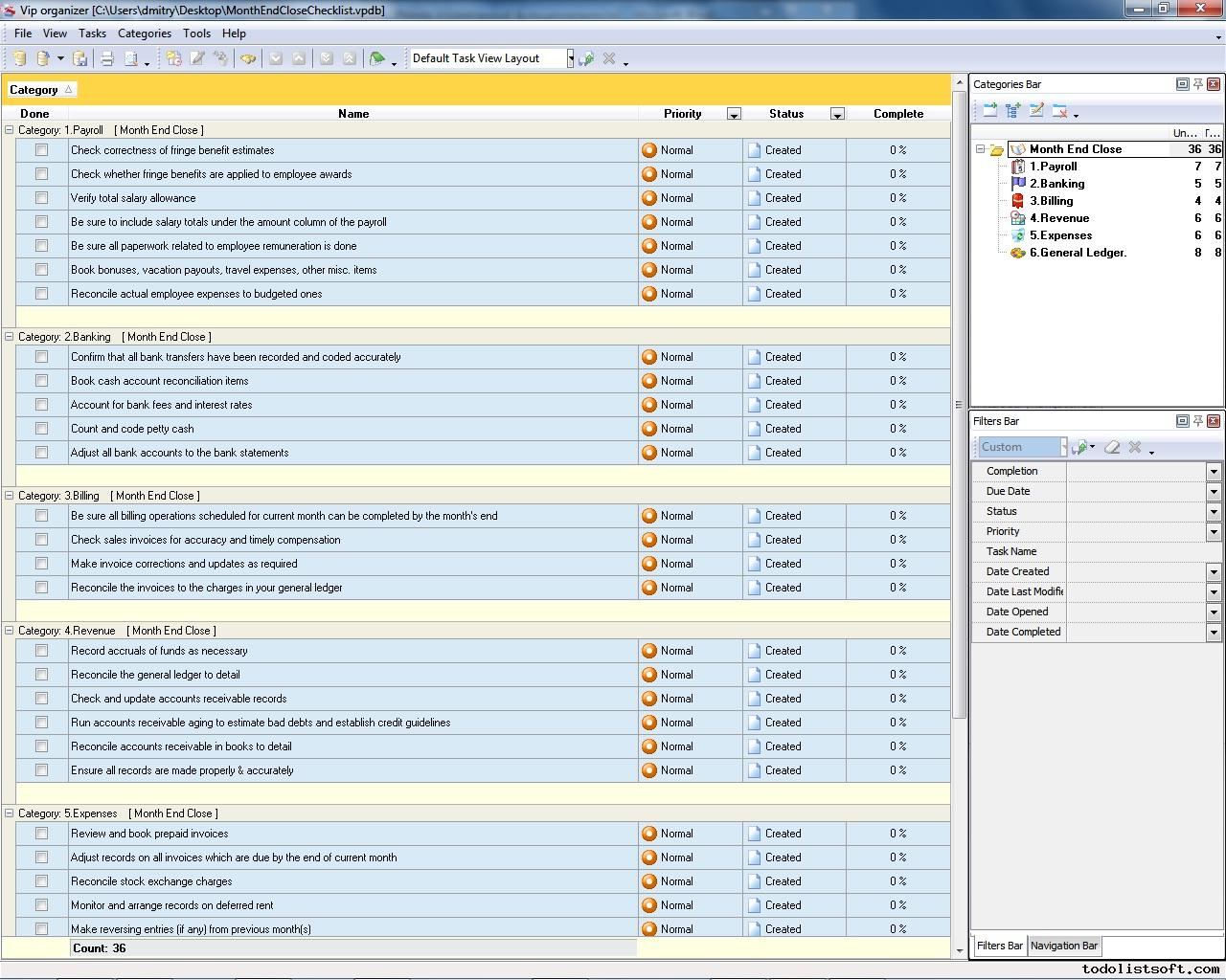 Finance Management Checklists - To Do List, Organizer, Checklist  Inside Month End Checklist Template Excel Intended For Month End Checklist Template Excel