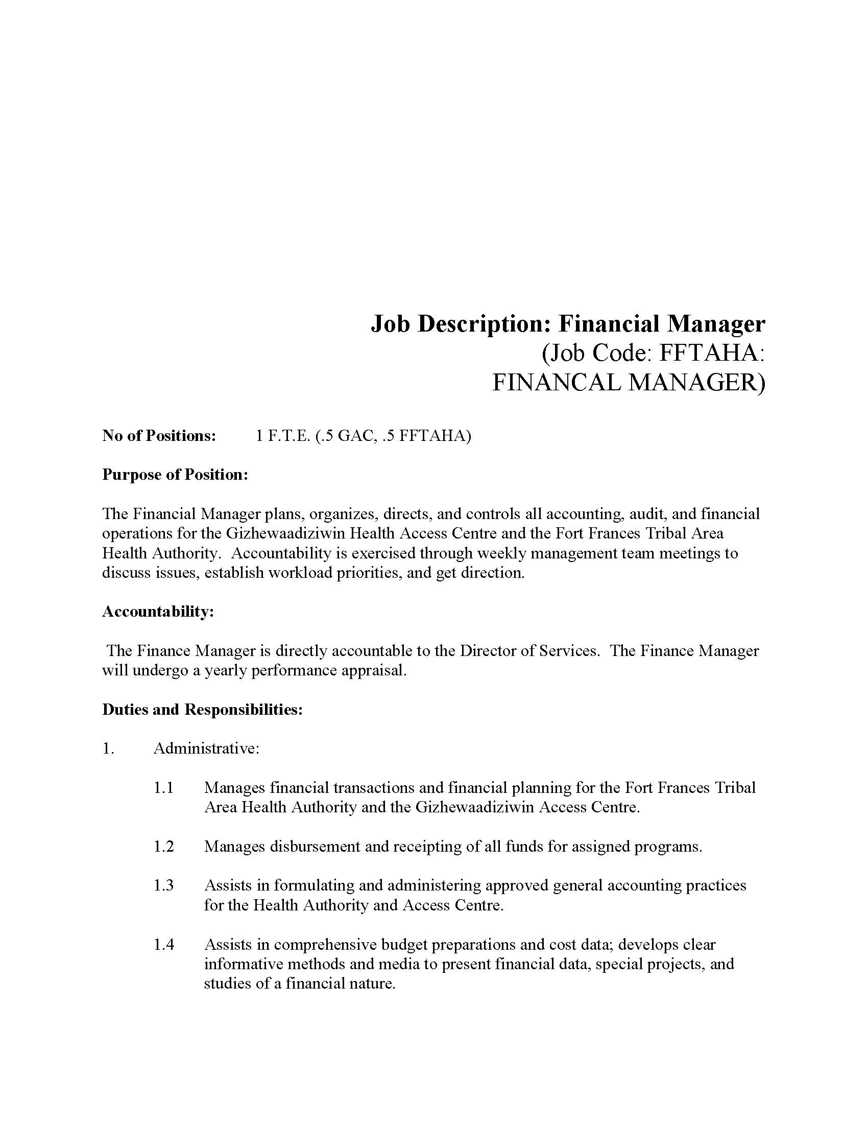 Finance Manager Job Description Template Word - PDF Format  e  Throughout Accounting Manager Job Description Template Pertaining To Accounting Manager Job Description Template