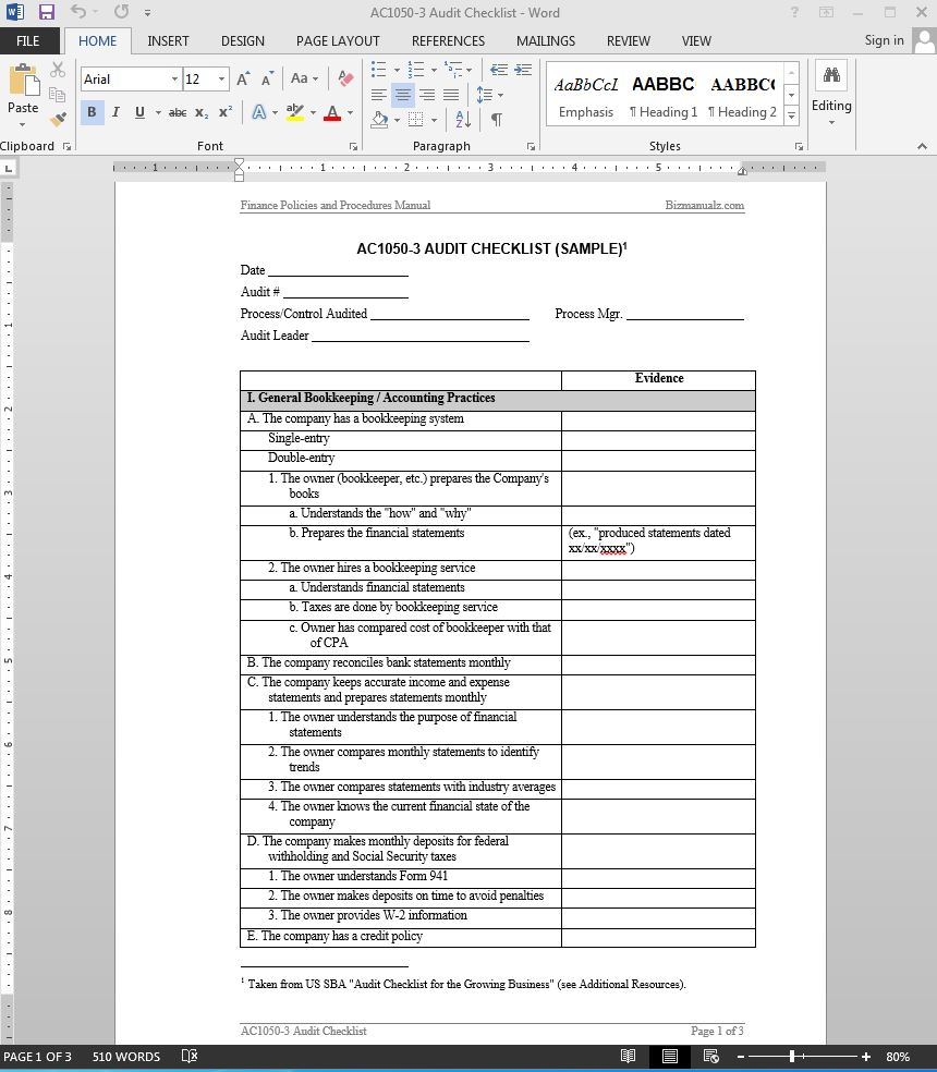 Financial Audit Checklist Template  AC10-10 For Internal Financial Audit Checklist Template For Internal Financial Audit Checklist Template