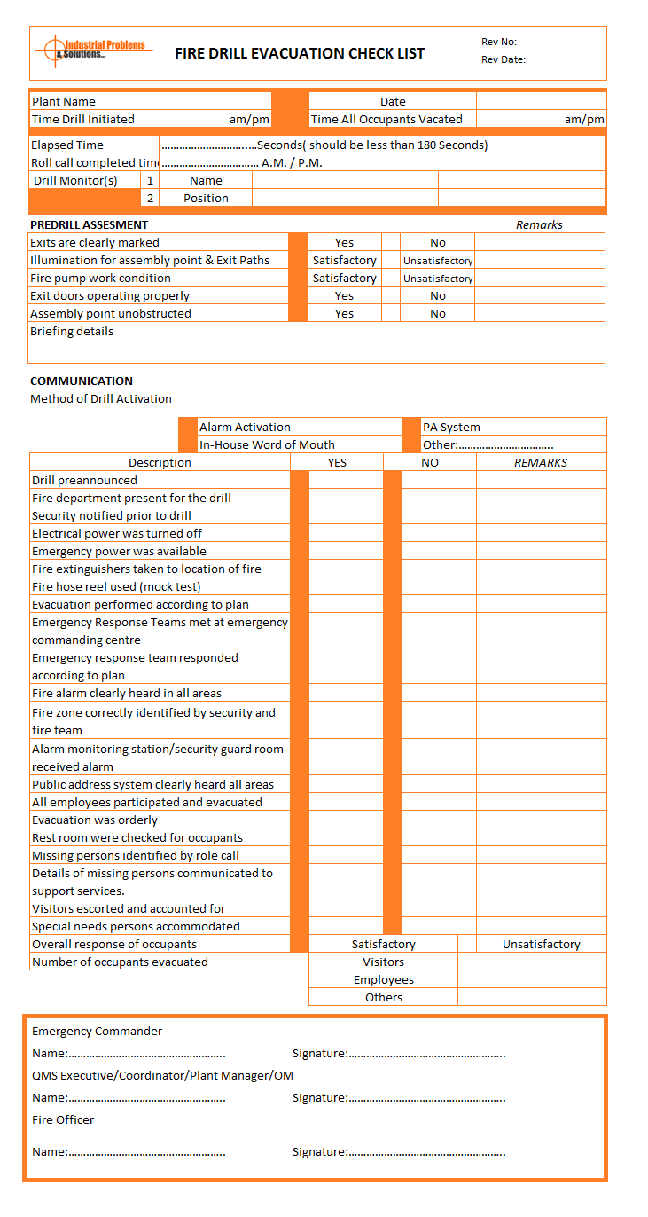 Fire Drill Evacuation Checklist Format With Regard To Fire Evacuation Checklist Template Regarding Fire Evacuation Checklist Template