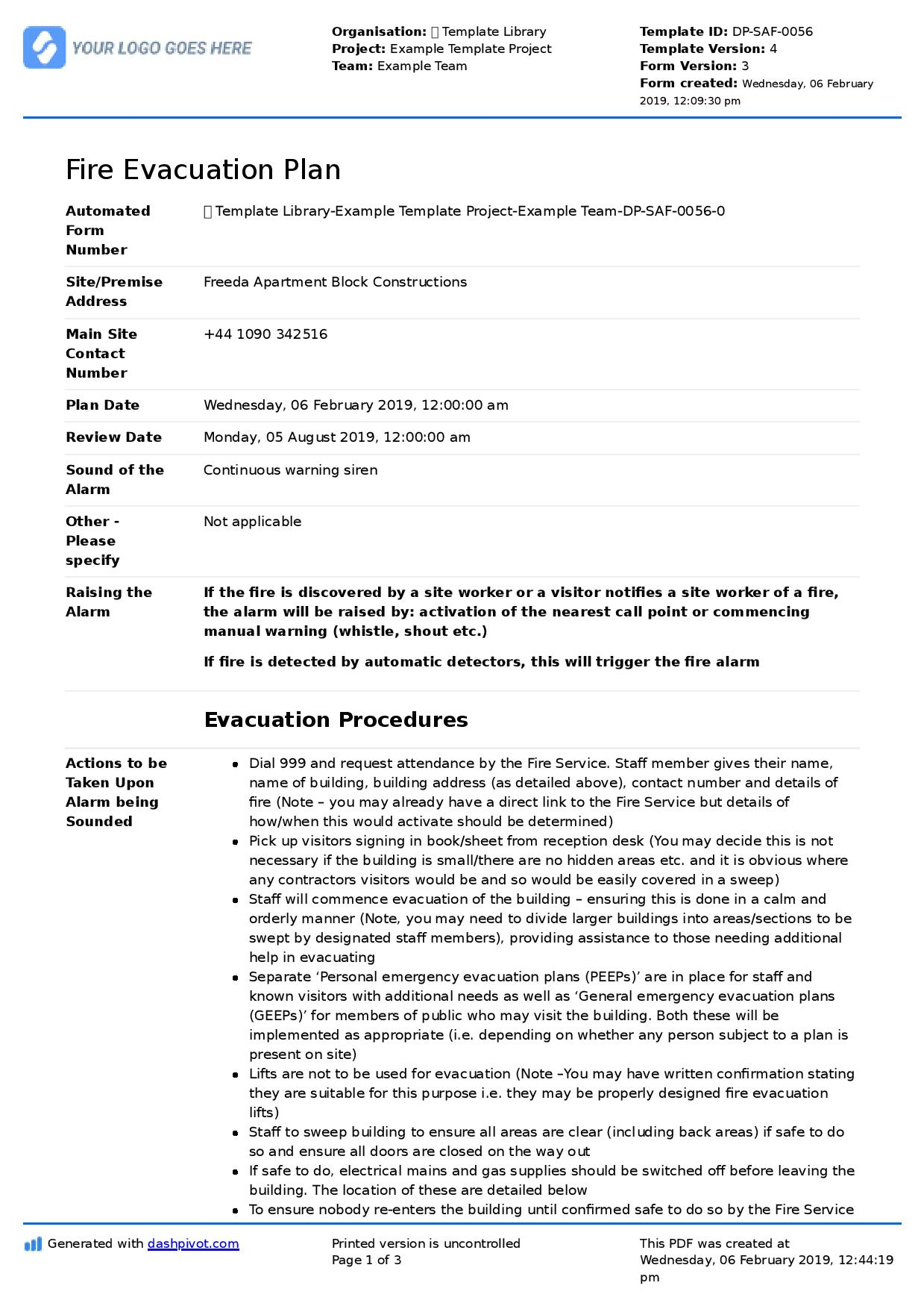 Fire Evacuation Plan template - Free and customisable template Within Fire Evacuation Checklist Template Throughout Fire Evacuation Checklist Template