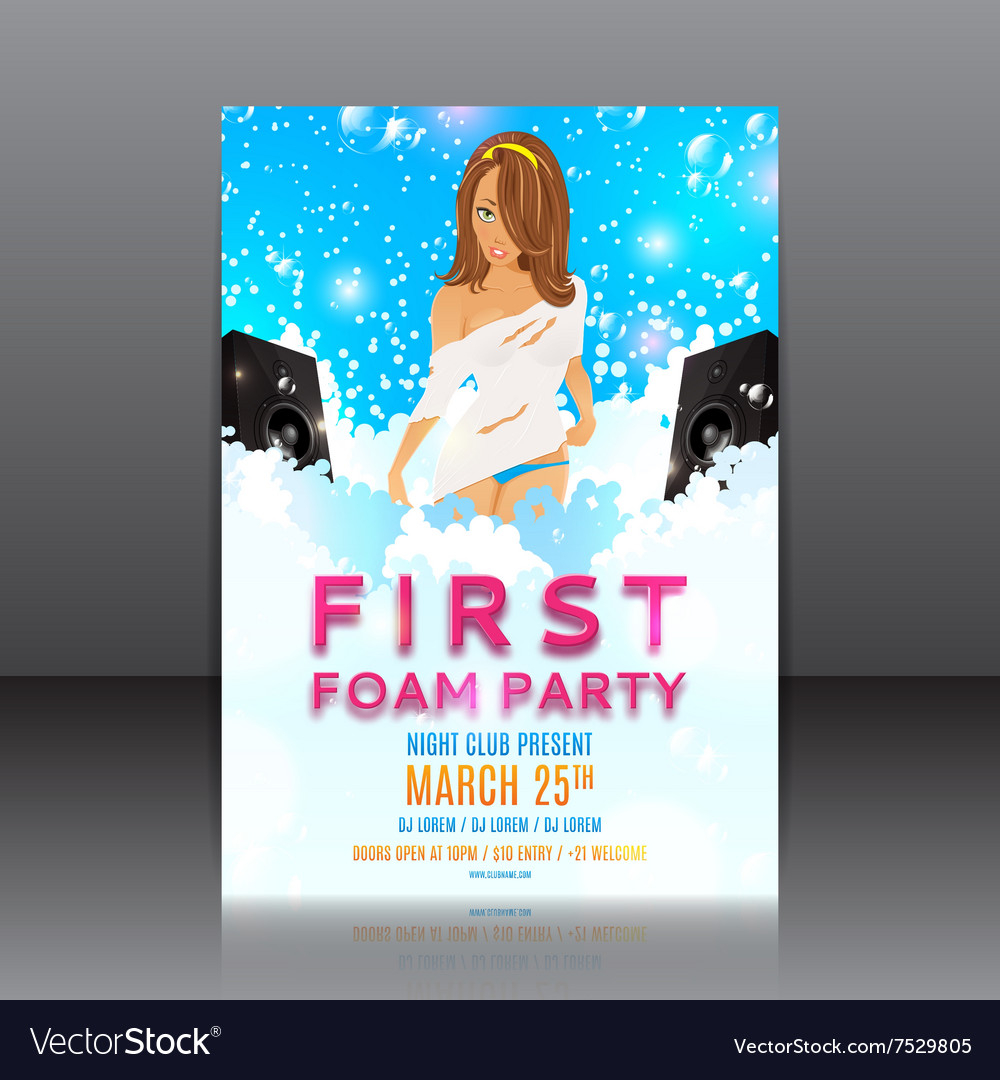 Foam party flyer with beautiful girl Royalty Free Vector Pertaining To Foam Party Flyer Template Inside Foam Party Flyer Template