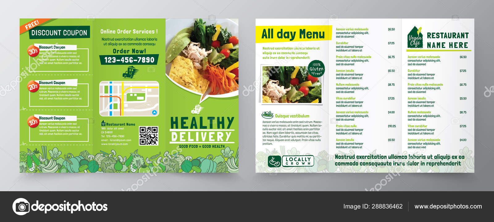Food Delivery Flyer Pamphlet brochure design vector template in A10 size Tri  fold Within Food Delivery Flyer Template