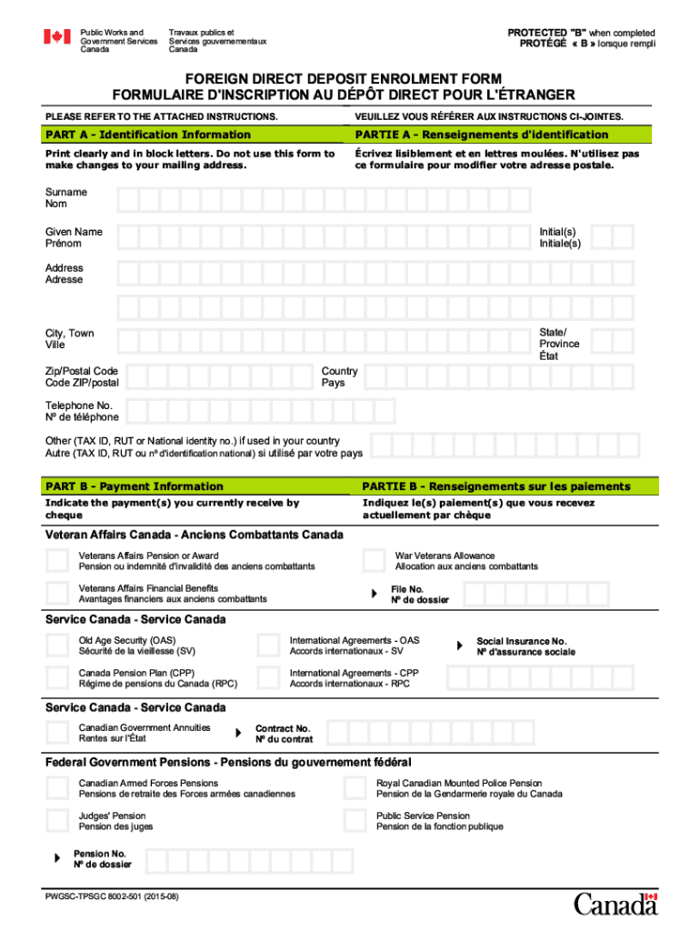 Foreign Direct Deposit Enrolment Form - Fill Online, Printable, Fillable,  Blank  pdfFiller In Federal Government Direct Deposit Form With Federal Government Direct Deposit Form