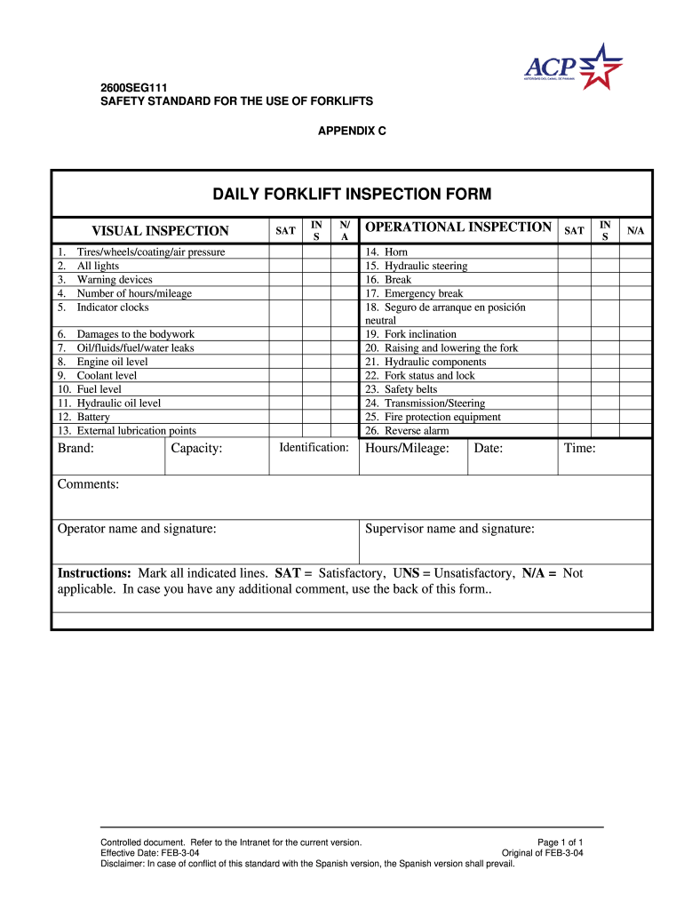 Forklift Inspection Form - Fill Online, Printable, Fillable, Blank   pdfFiller In Forklift Safety Checklist Template Pertaining To Forklift Safety Checklist Template