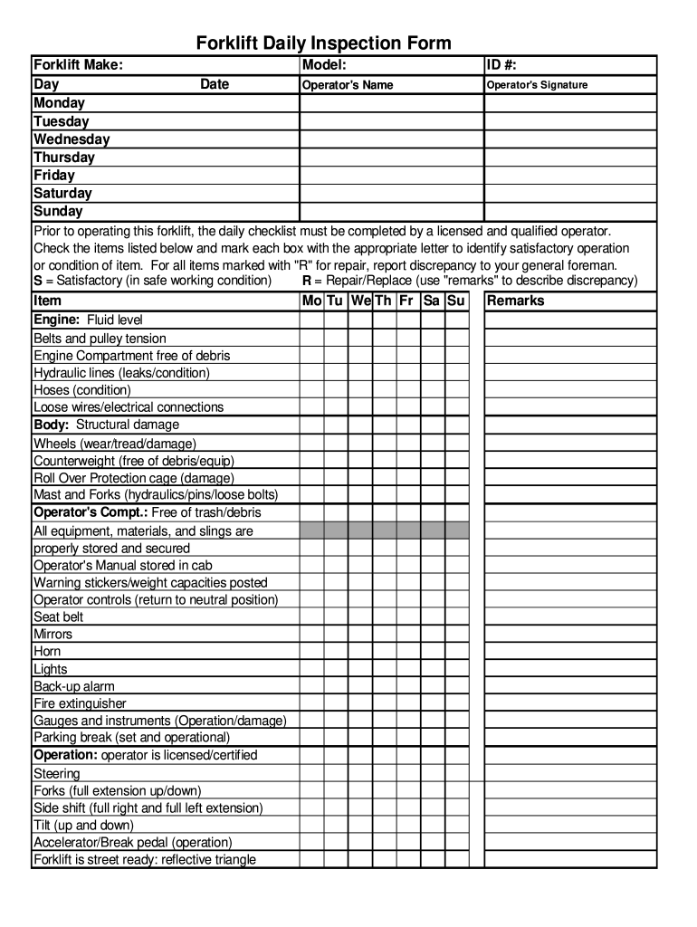 Forklift Inspection Form - Fill Online, Printable, Fillable, Blank   pdfFiller With Regard To Forklift Safety Checklist Template With Regard To Forklift Safety Checklist Template