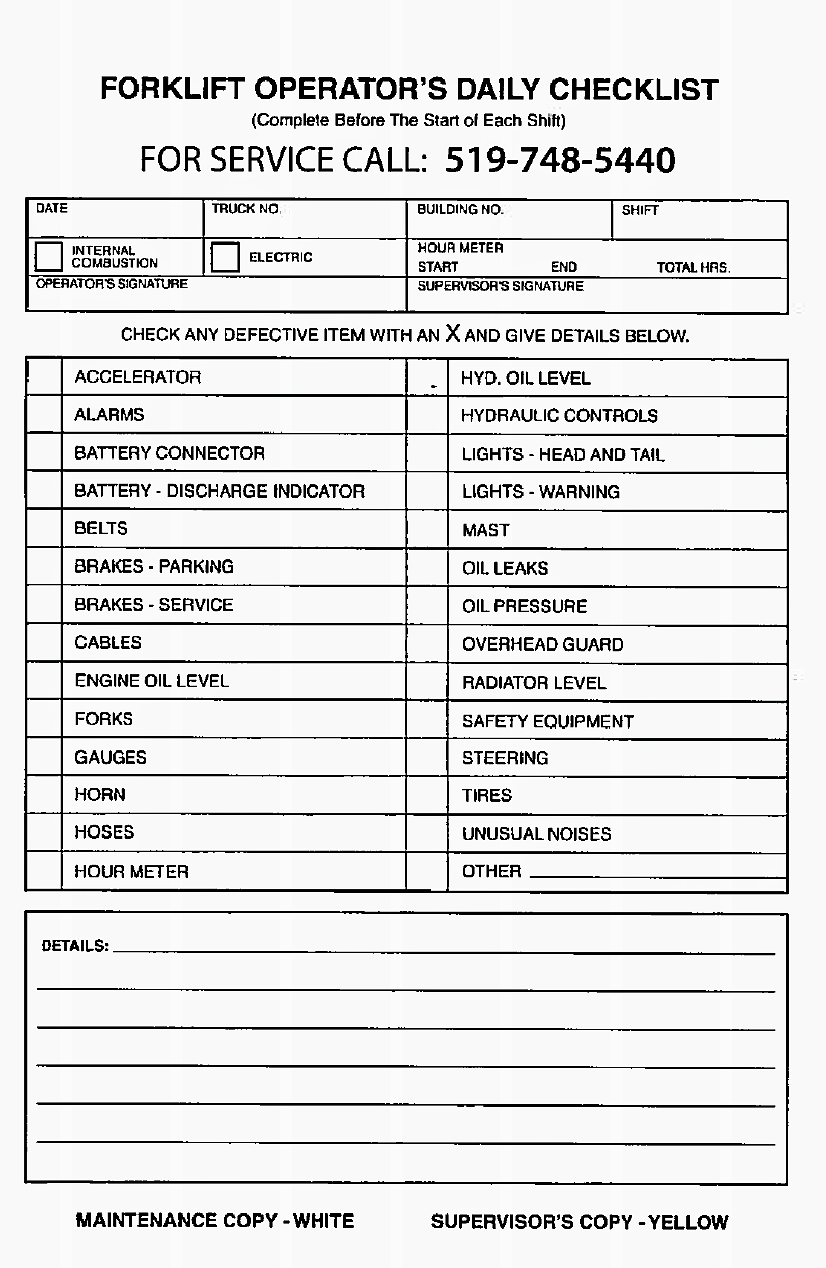 Forklift Pre Shift Inspection Operator Checklist — WAYCO - Best  For Forklift Safety Checklist Template With Regard To Forklift Safety Checklist Template