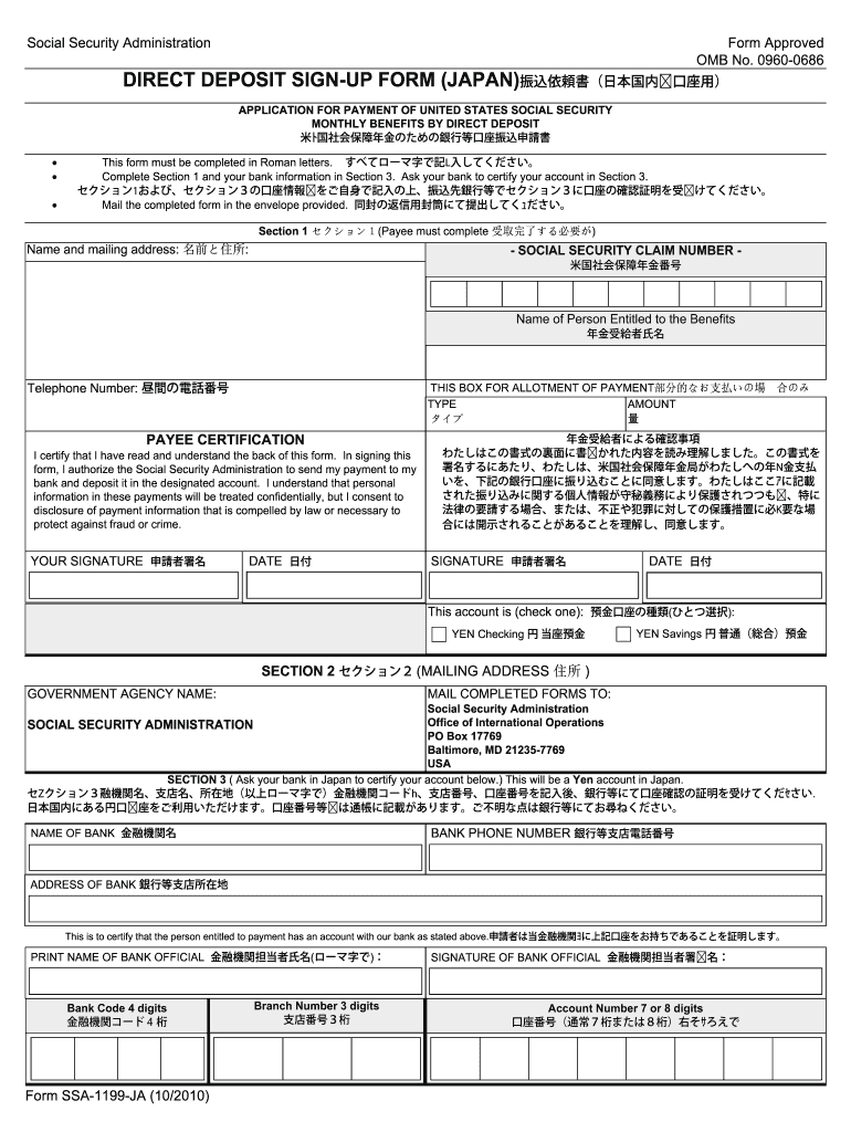 Form Approved Omb No 10 - Fill Online, Printable, Fillable  Within Direct Deposit Form Social Security Benefits In Direct Deposit Form Social Security Benefits