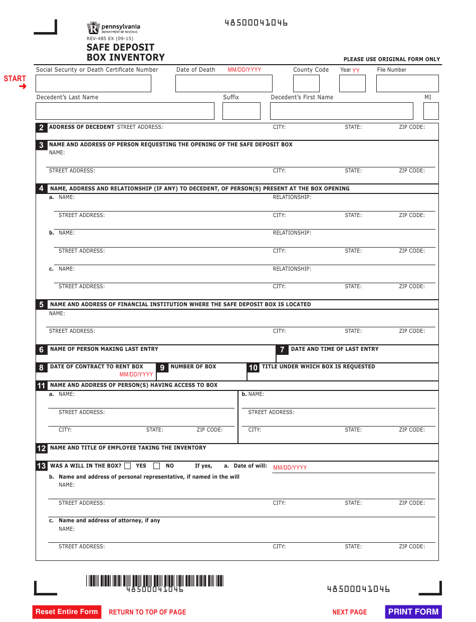 Form REV10 Download Fillable PDF Or Fill Online Safe Deposit Box  With Safe Deposit Box Inventory Template