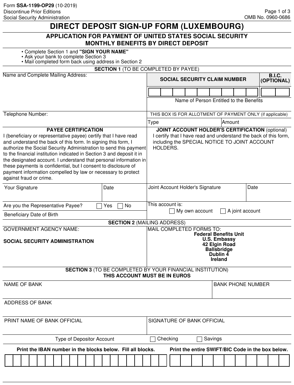 Form SSA-10-OP10 Download Fillable PDF or Fill Online Direct  Regarding Federal Government Direct Deposit Form Inside Federal Government Direct Deposit Form