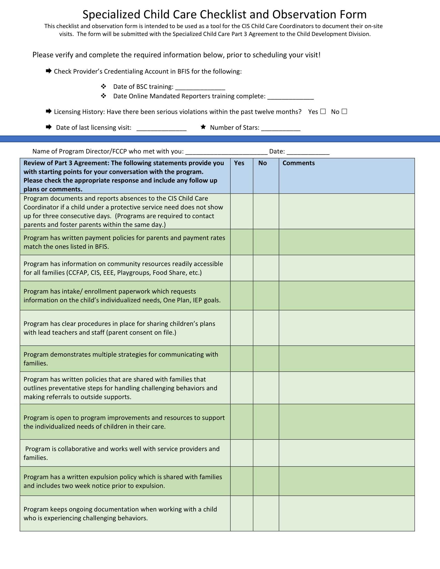 FREE 10+ Child Care Observation Forms in MS Word  PDF In Child Care Safety Checklist Template Within Child Care Safety Checklist Template