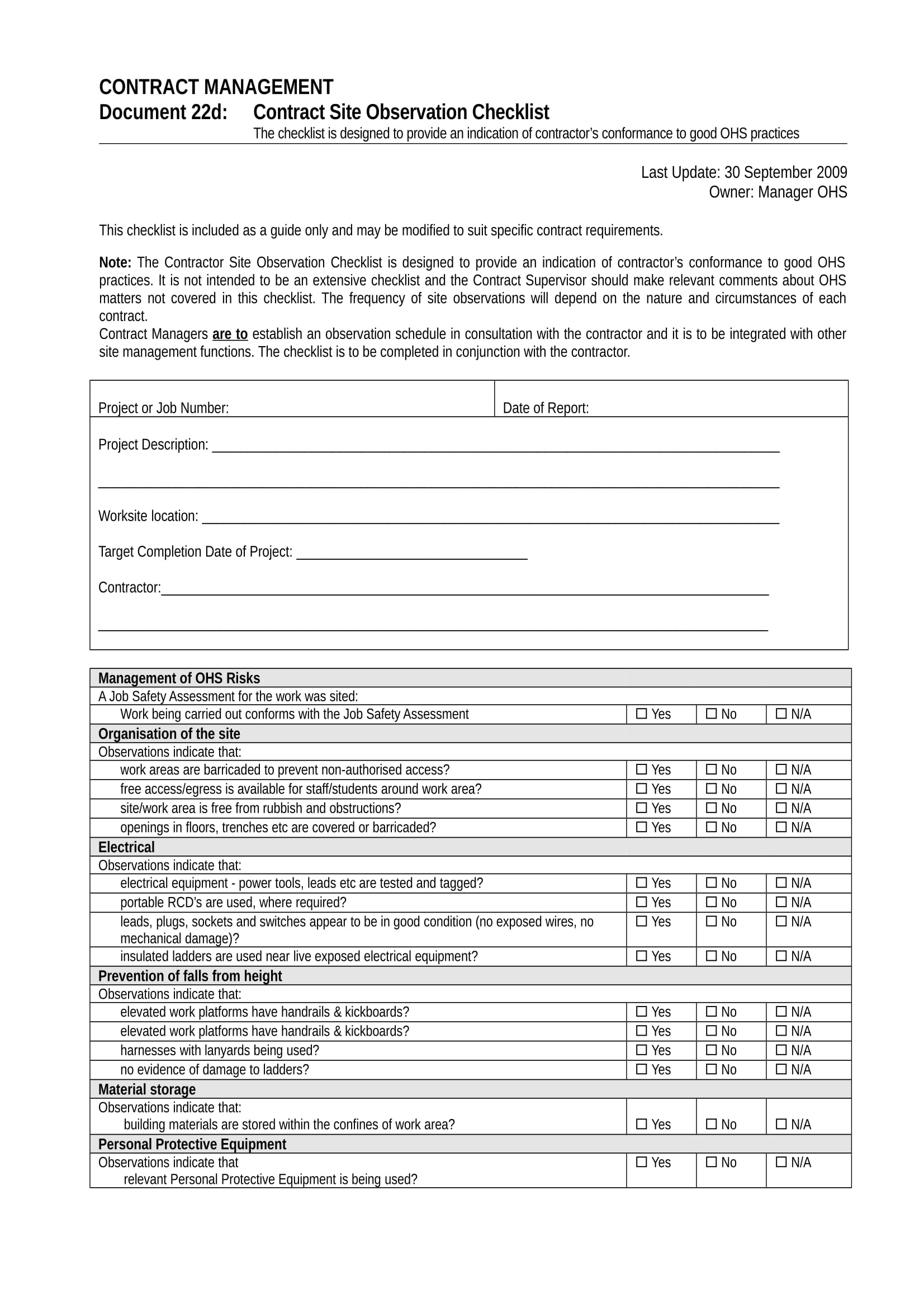 FREE 10+ Job Safety Observation Forms in PDF  MS Word Inside Safety Observation Checklist Template Throughout Safety Observation Checklist Template