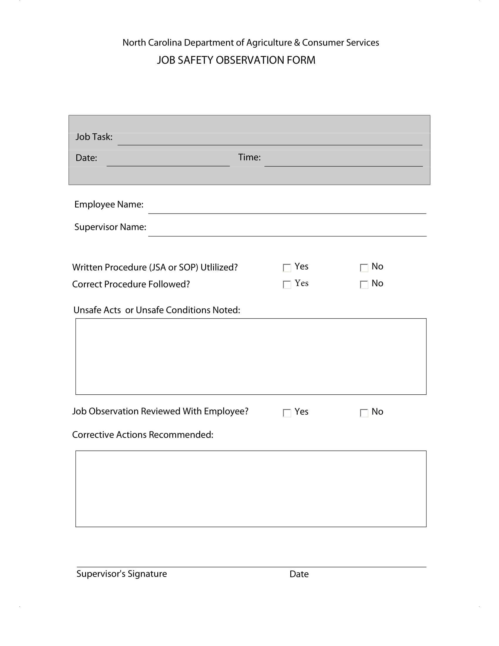 FREE 10+ Job Safety Observation Forms in PDF  MS Word With Regard To Safety Observation Checklist Template In Safety Observation Checklist Template