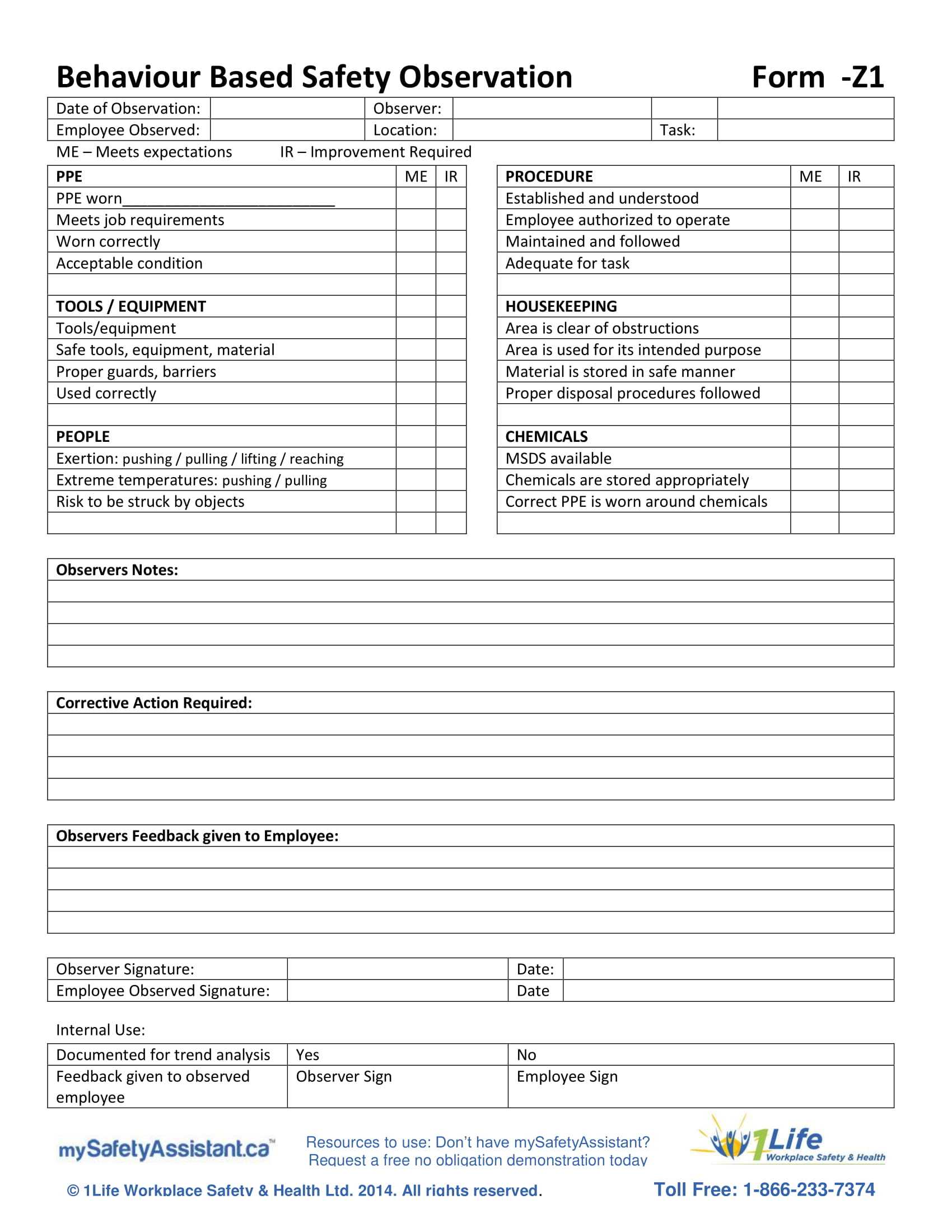 FREE 10+ Job Safety Observation Forms in PDF  MS Word Within Safety Observation Checklist Template With Safety Observation Checklist Template