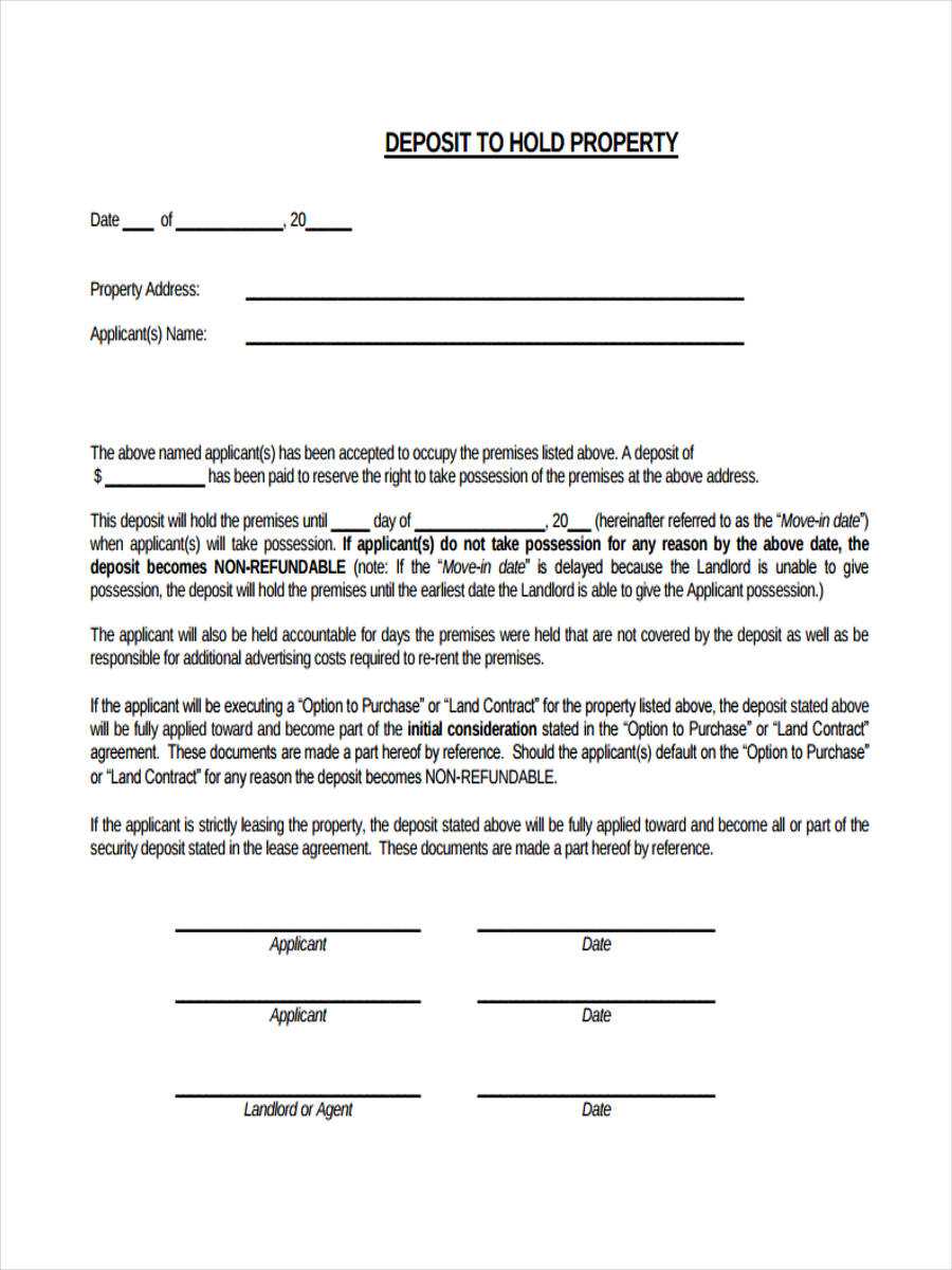 Refundable Deposit Agreement Template