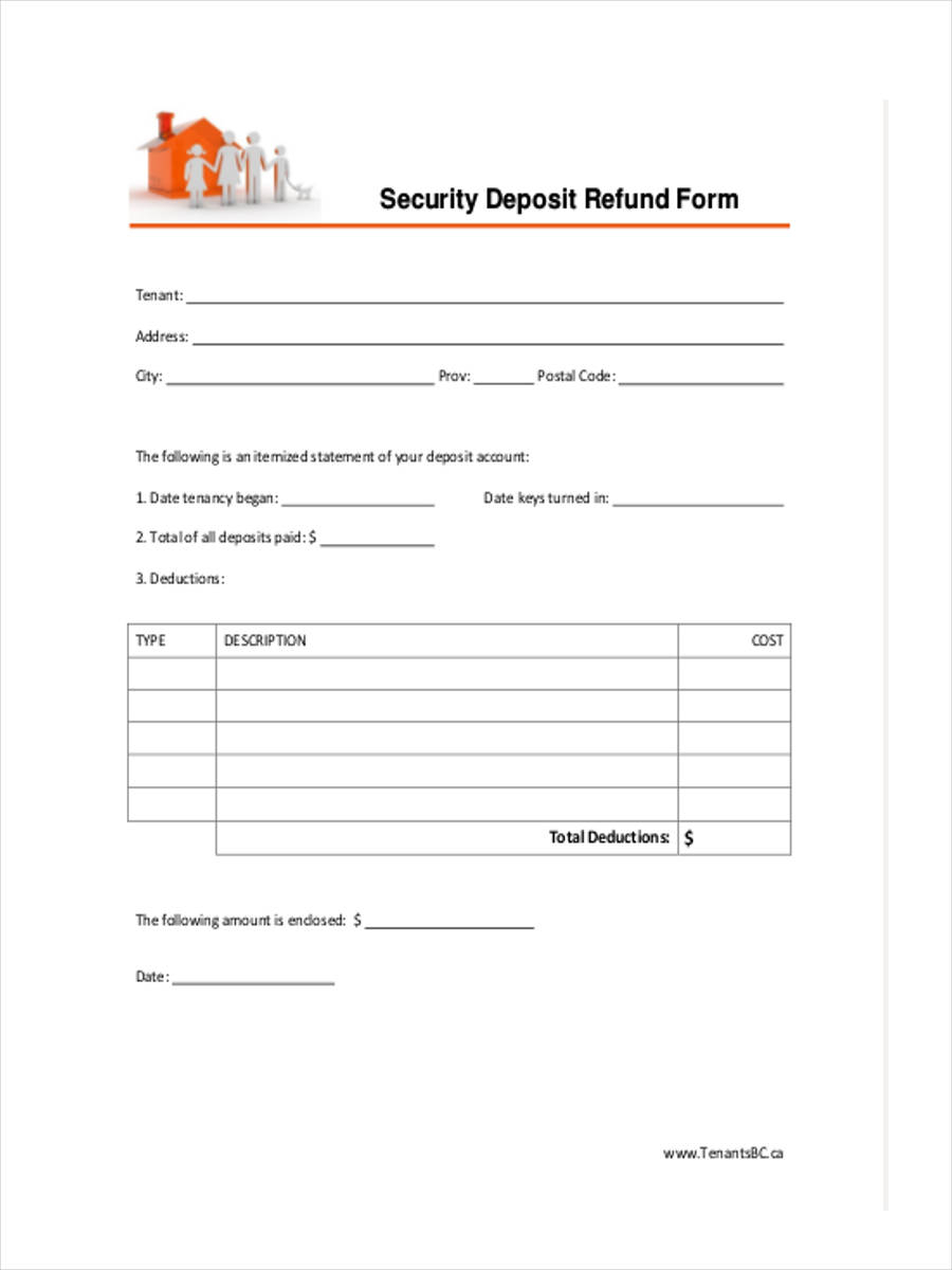 FREE 10+ Security Deposit Forms in PDF  Ms Word With Refund Security Deposit Form In Refund Security Deposit Form