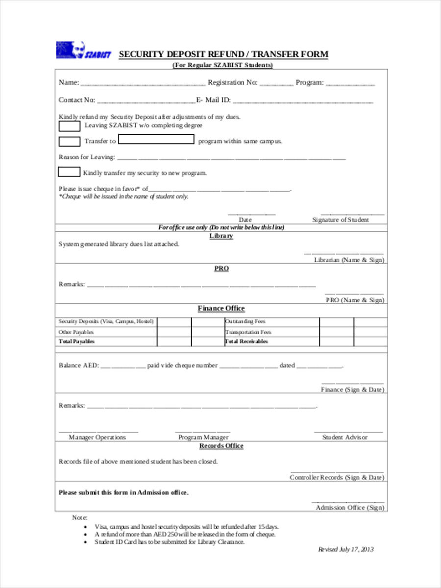 FREE 10+ Security Deposit Forms in PDF  Ms Word With Transfer Of Security Deposit To New Owner Form Pertaining To Transfer Of Security Deposit To New Owner Form