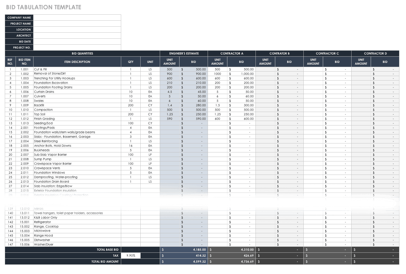 Free Bid Proposal Templates  Smartsheet For Construction Bid Checklist Template Inside Construction Bid Checklist Template