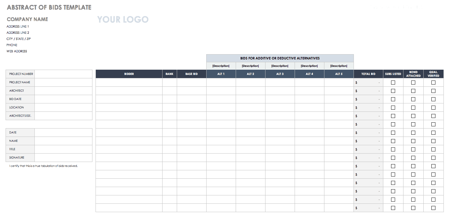 Free Construction Bid Templates  Smartsheet Within Construction Bid Checklist Template Regarding Construction Bid Checklist Template