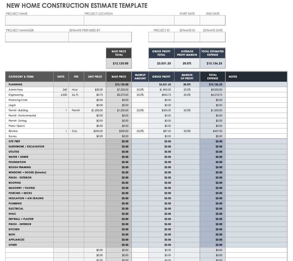 Free Construction Estimate Templates  Smartsheet Inside Construction Bid Checklist Template Regarding Construction Bid Checklist Template