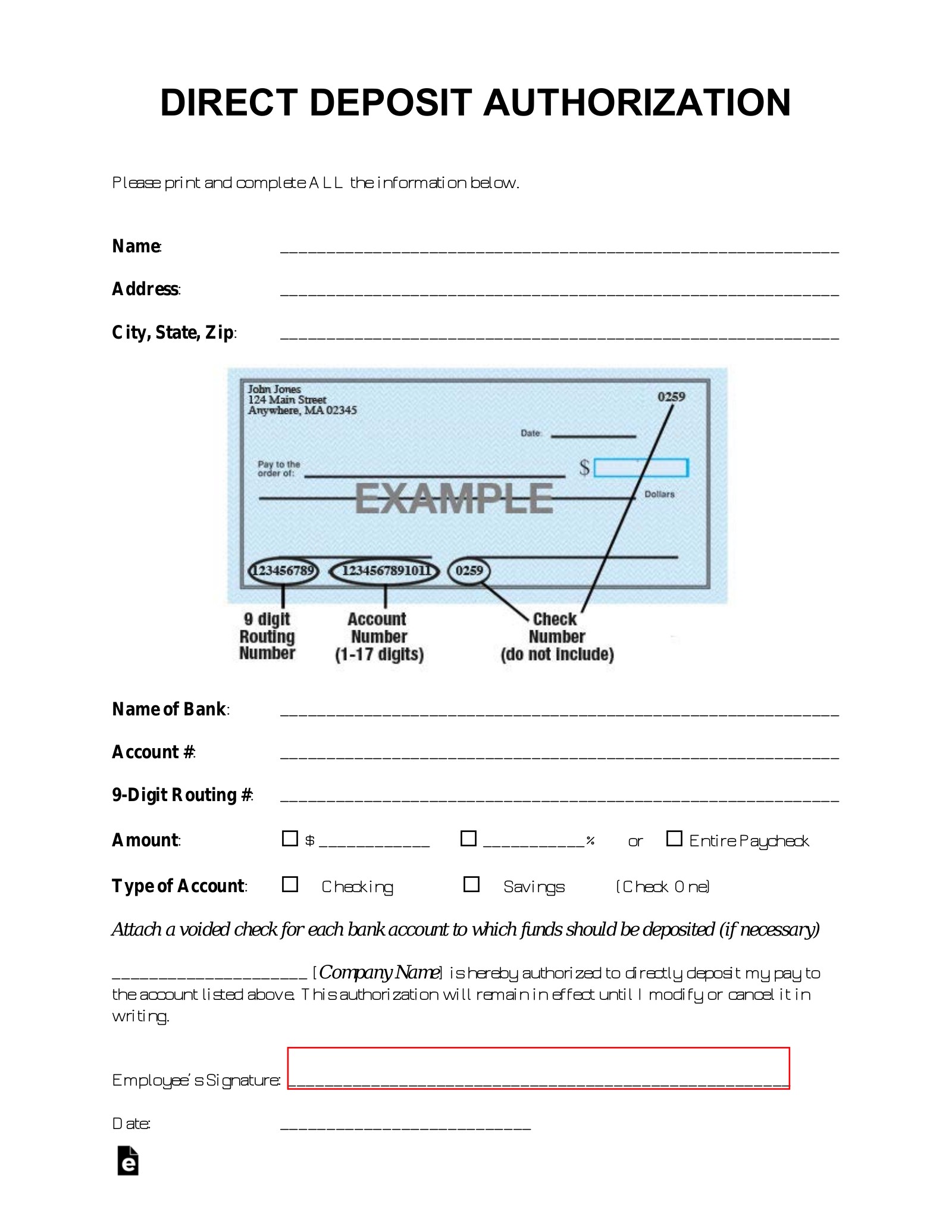 Free Direct Deposit Authorization Forms – PDF  Word – EForms Intended For Vendor Direct Deposit Authorization Form Template