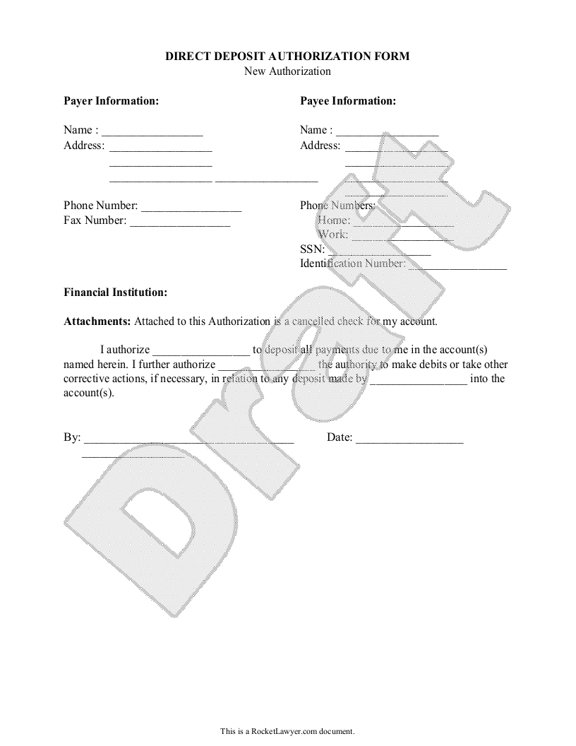 Free Direct Deposit Form  Free to Print, Save & Download Regarding Payroll Direct Deposit Authorization Form Template Inside Payroll Direct Deposit Authorization Form Template