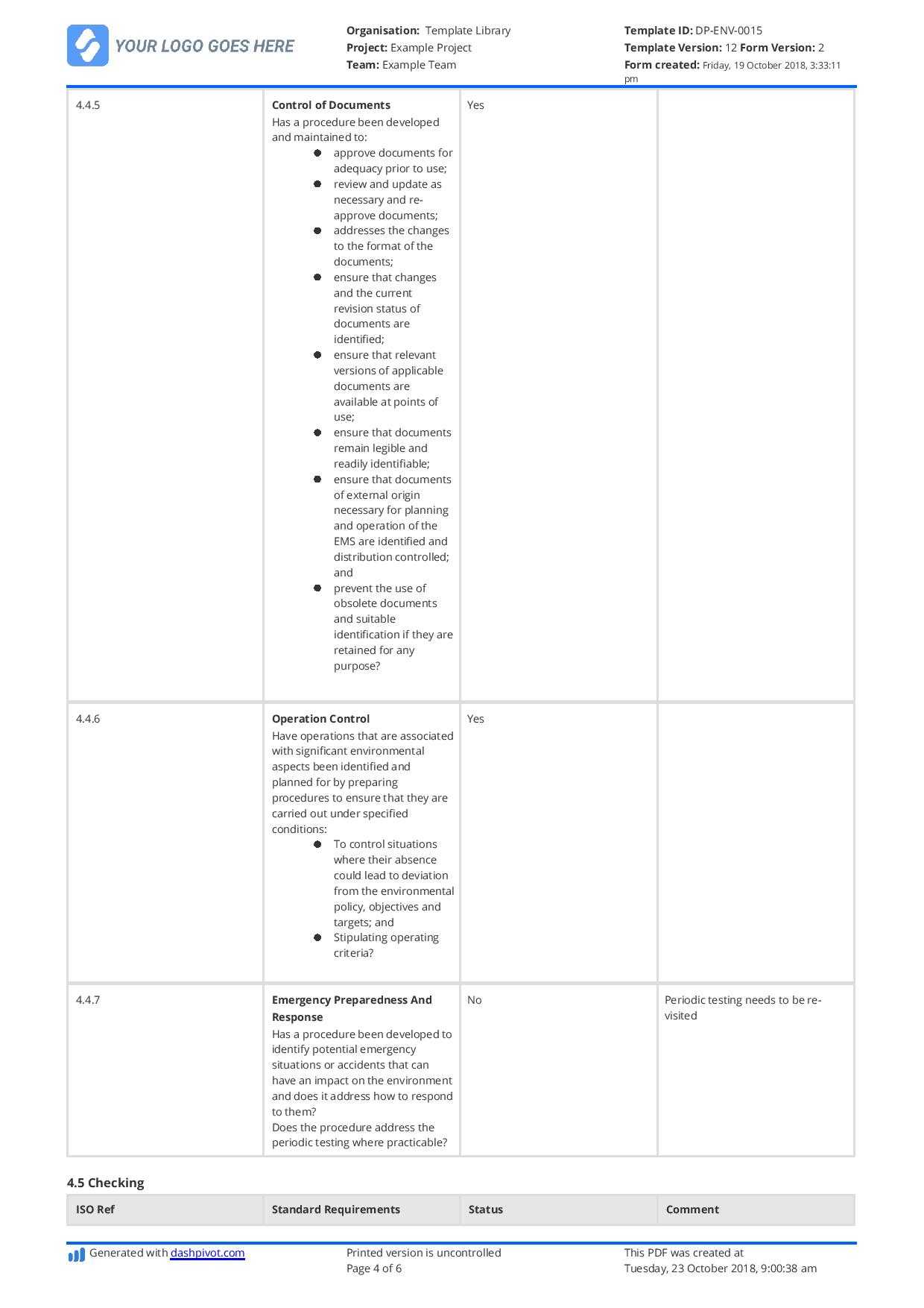 Environmental Audit Checklist Template