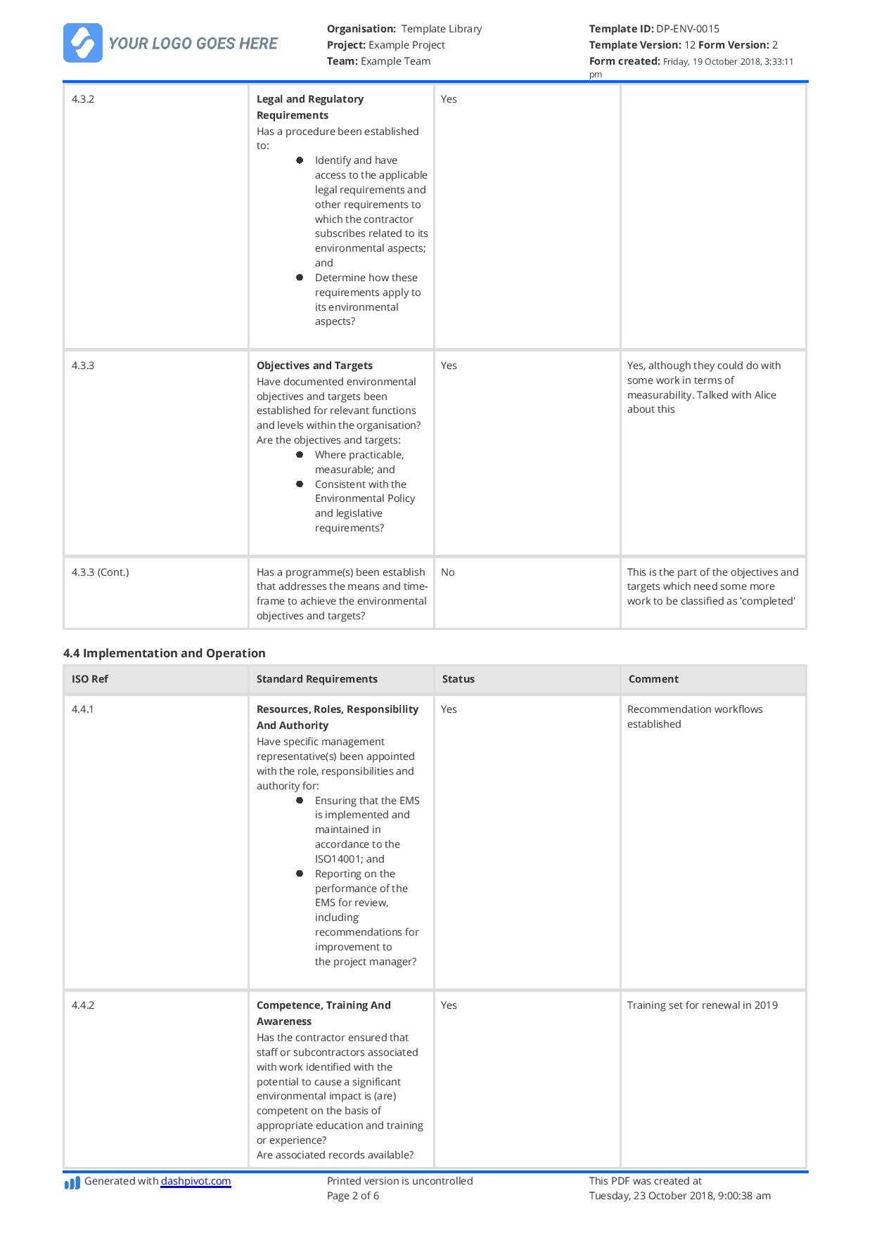 Free Environmental Audit Checklist (Better than xls, excel and PDF) Pertaining To Environmental Audit Checklist Template For Environmental Audit Checklist Template