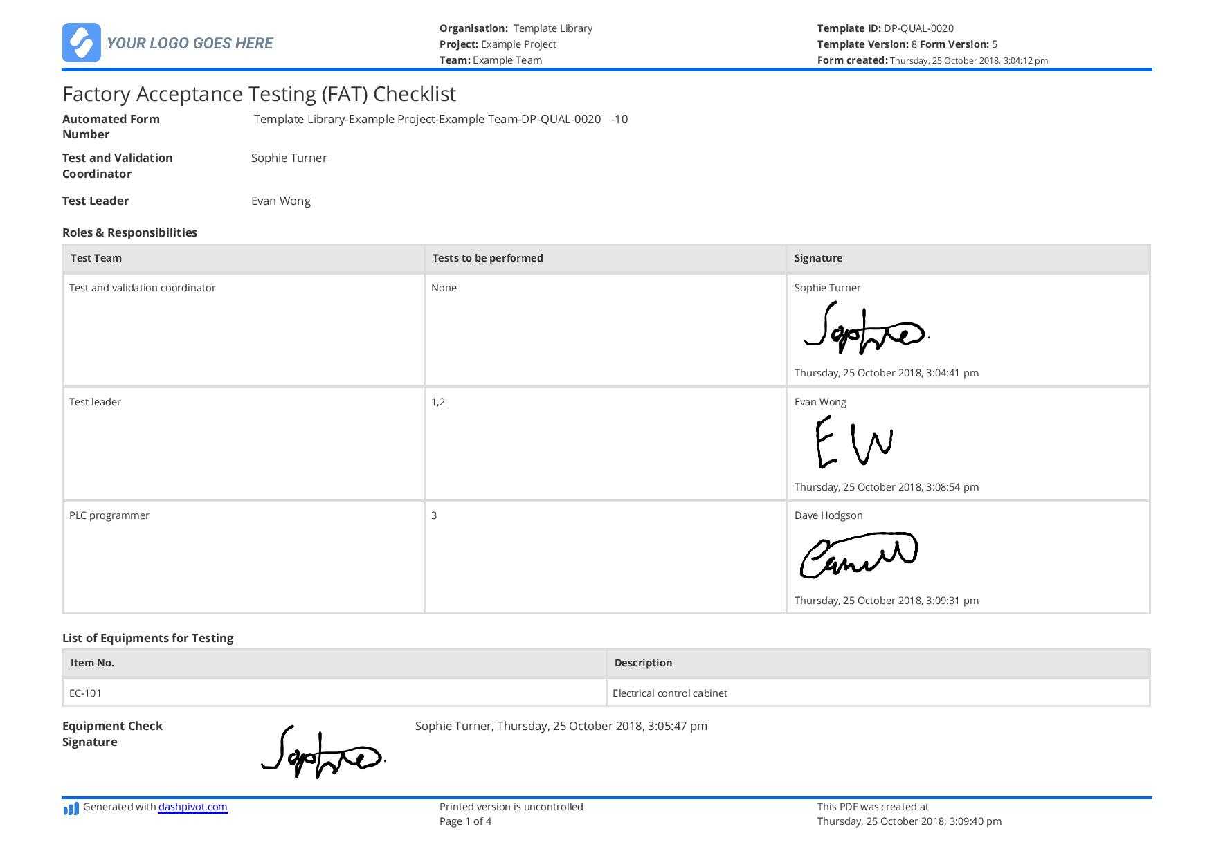 Free Factory Acceptance Testing checklist (FAT) - Better than PPT  Inside Website Testing Checklist Template Inside Website Testing Checklist Template