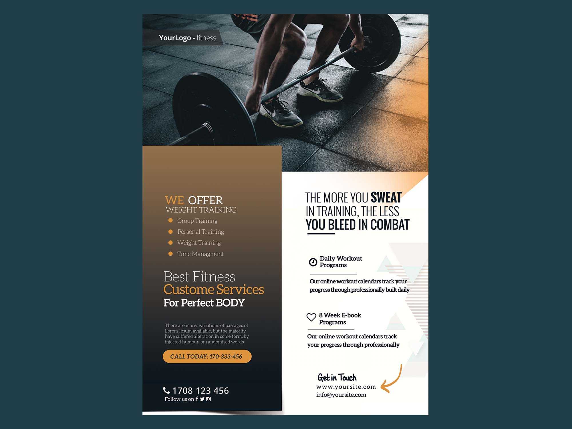 Free Fitness and Gym Flyer Template (PSD) Regarding Fitness Center Flyer Template For Fitness Center Flyer Template