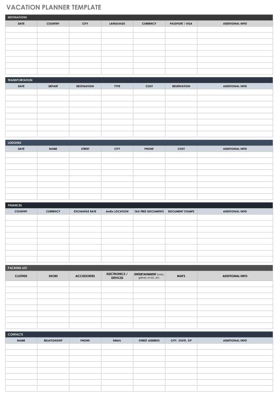 Free Itinerary Templates  Smartsheet With Regard To Travel Planner Itinerary Template