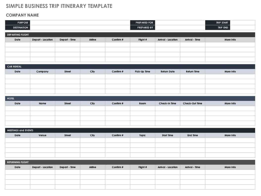 Free Itinerary Templates  Smartsheet With Travel Itinerary Template For Travel Agent Regarding Travel Itinerary Template For Travel Agent