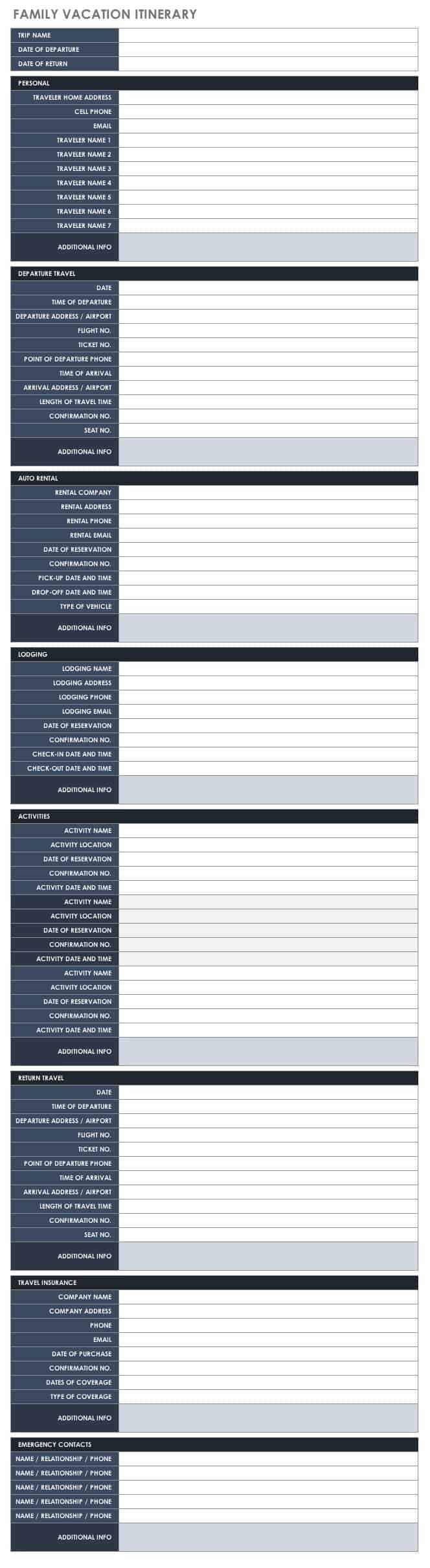 Free Itinerary Templates  Smartsheet Within International Travel Itinerary Template Throughout International Travel Itinerary Template