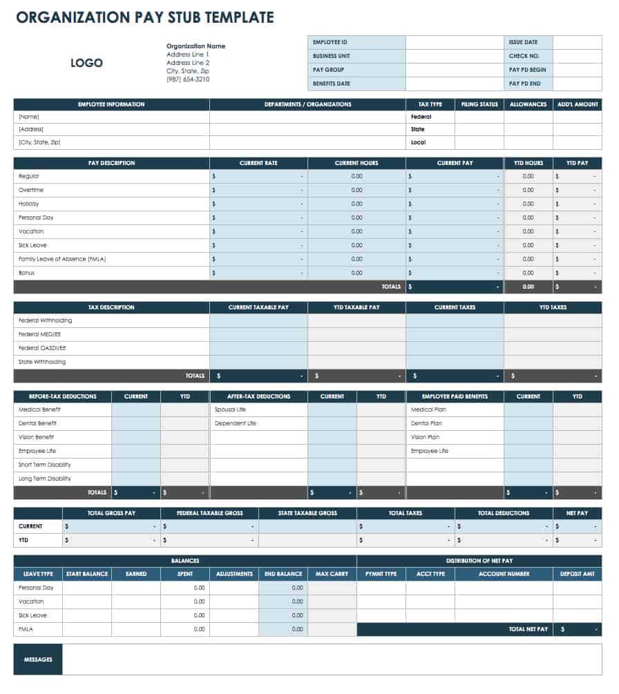 Free Pay Stub Templates   Smartsheet Inside Direct Deposit Check Stub Template Pertaining To Direct Deposit Check Stub Template