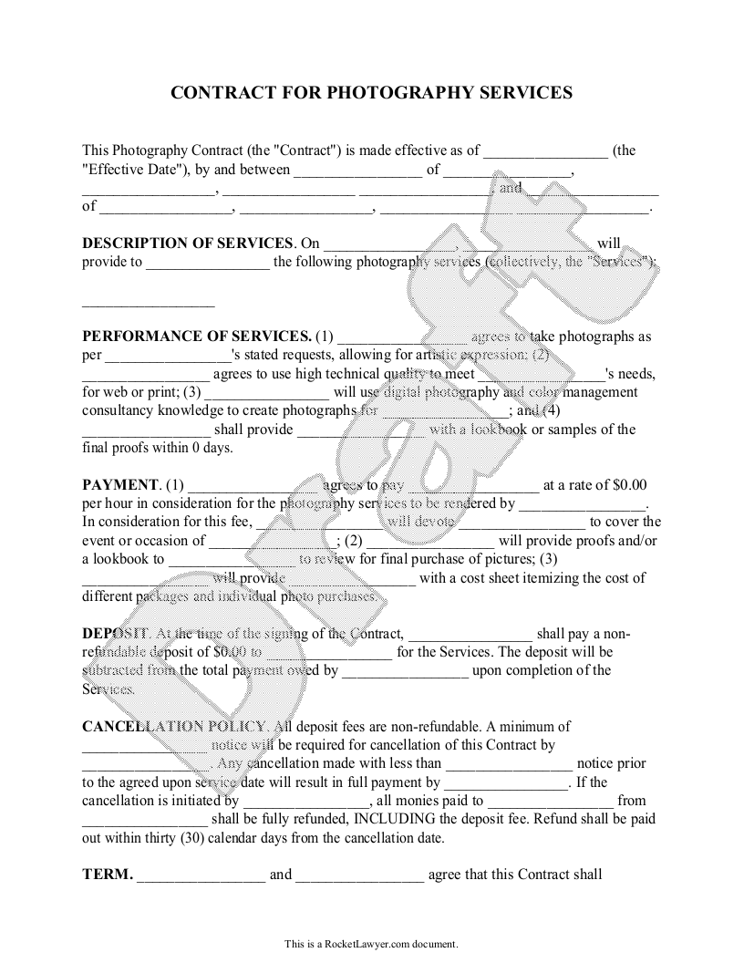 Free Photography Contract  Free to Print, Save & Download Inside Photography Deposit Contract Template Regarding Photography Deposit Contract Template
