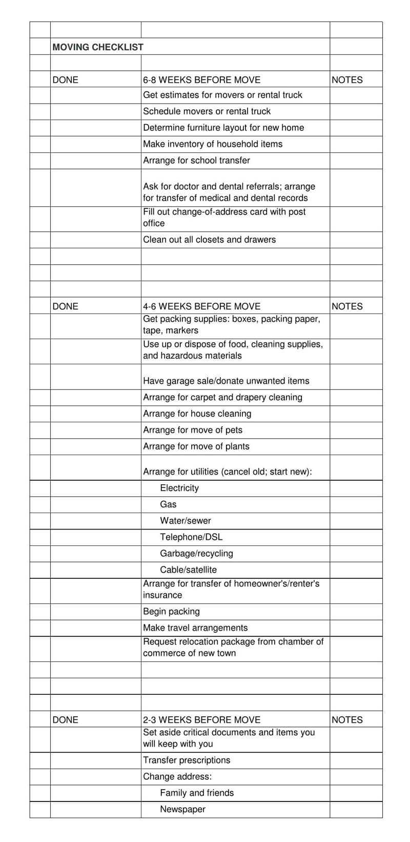 Free Printable 10+ FREE Moving Checklist Templates (Word  PDF) In Office Move Checklist Template Inside Office Move Checklist Template